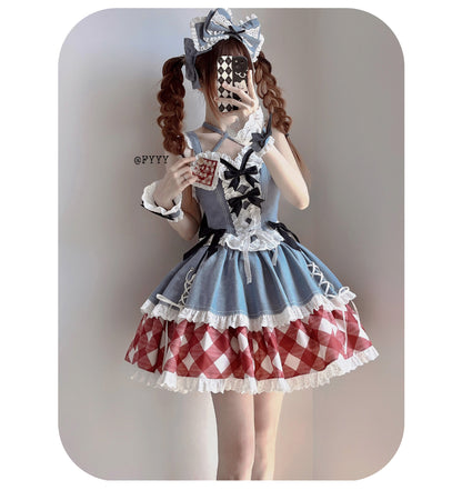 Kuma - Sweet Cowboy - Sweet Lolita Pastel Colors Denim Skirt Set
