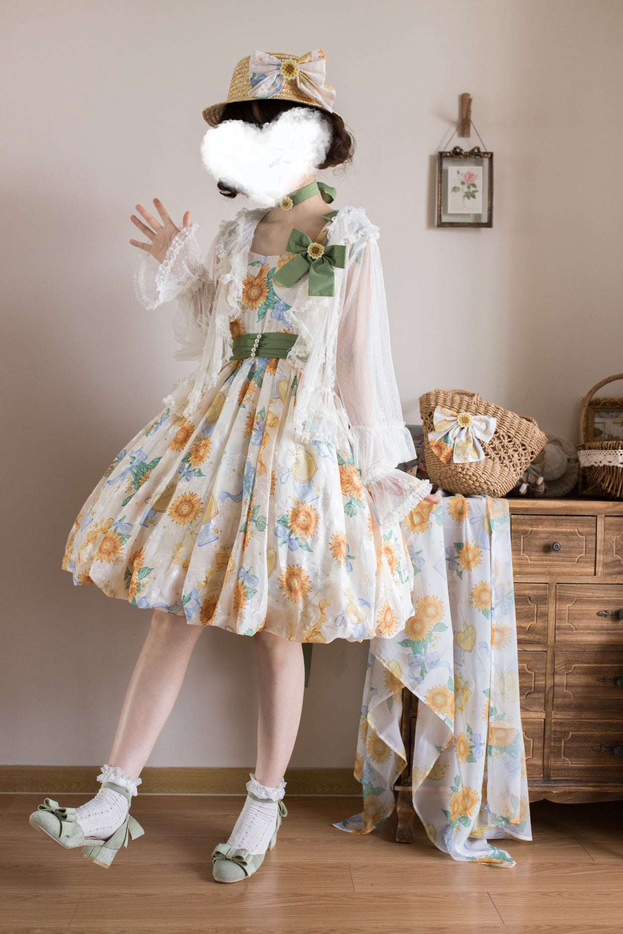 Akiyama Future Studio - Sunflower Print Lolita JSK Dress in Breathable Light Fabric