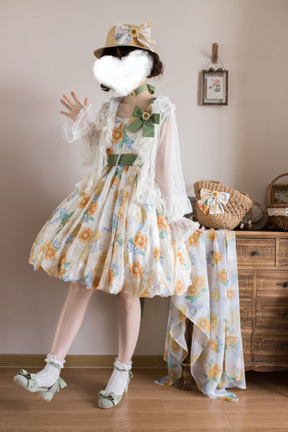 Akiyama Future Studio - Sunflower Print Lolita JSK Dress in Breathable Light Fabric