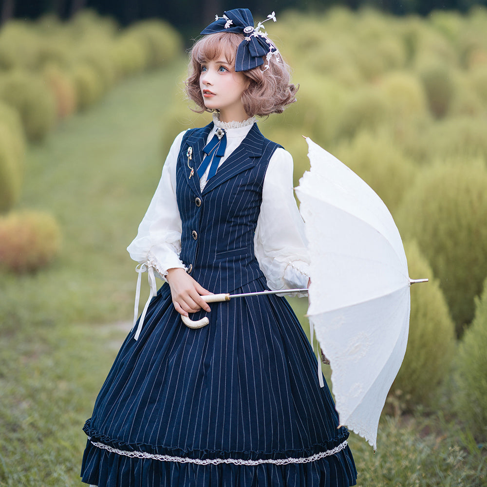 Miss Point - Rose Silhouette - Stripe Vintage Preppy Style Vest