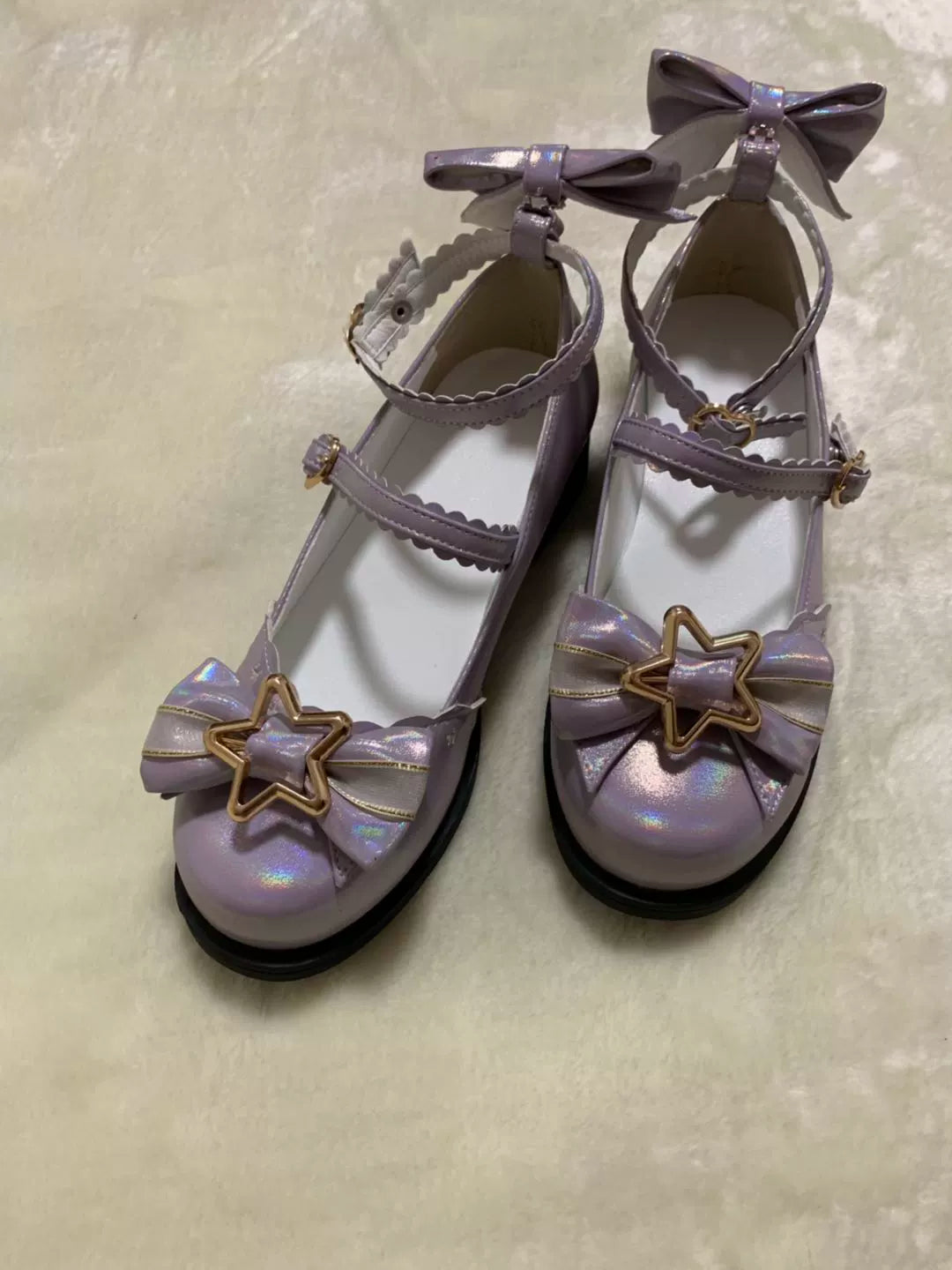 Bubble Cat - Dreamy Starry - Sweet Lolita Shoes Low Heel Bow Shoes