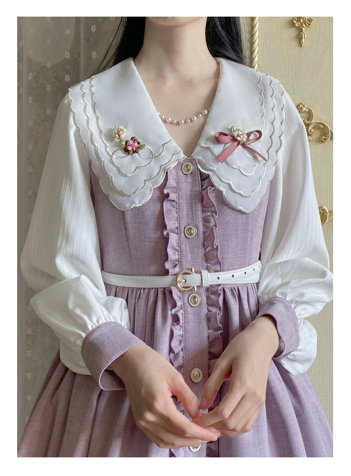 EESSILY - Window Rose - Classic Lolita OP Front Buttoned Embroidery Lolita Dress