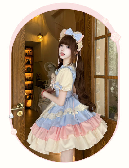 Platycodon House - Cream Puff - Sweet Lolita Apron OP Dress, Bunny & Bear Details