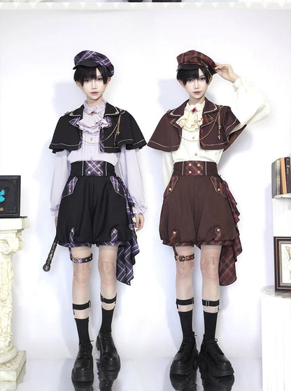 Forest Fluorescent Carps - Queen's Game - Military Lolita OP, Ouji Plaid Lolita Dress Set