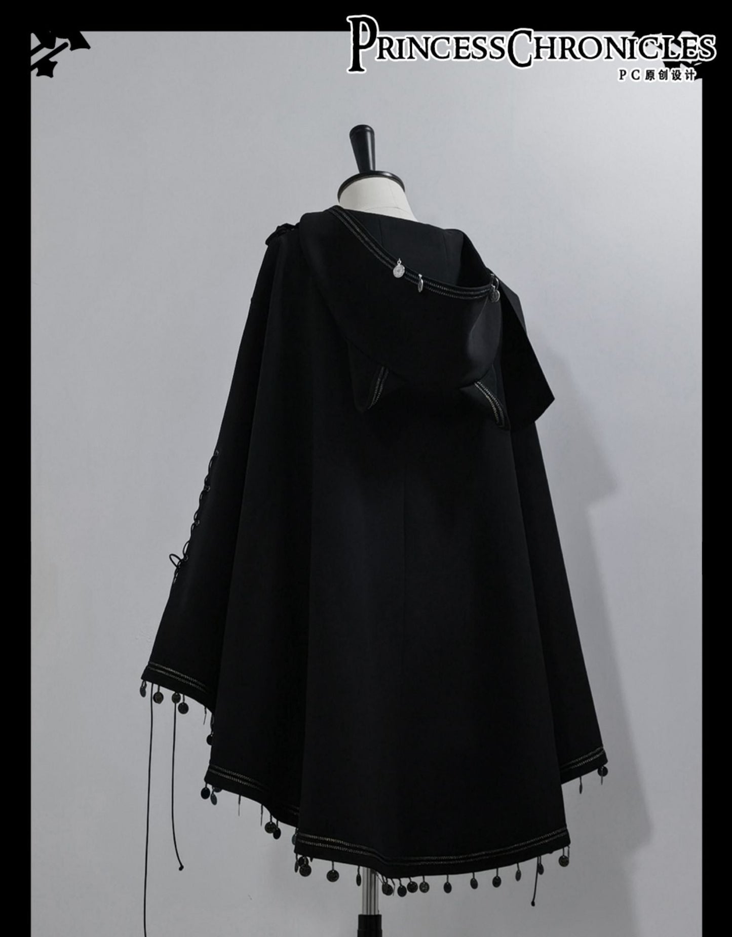 Princess Chronicles - Black Cat - Black Ouji Lolita Cape with Cool Cat Ear Hood