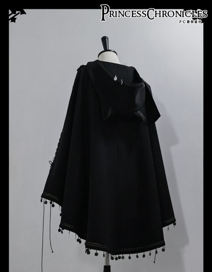 Princess Chronicles - Black Cat - Black Ouji Lolita Cape with Cool Cat Ear Hood