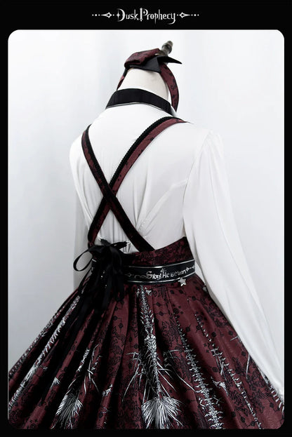 DuskProphecy - Coccyx - Elegant Lolita Dress High Waist Fishbone Print JSK Set