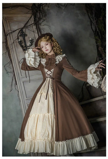 With PUJI - Walnut Box - Classic Lolita OP Dress Suit, Flared Sleeve