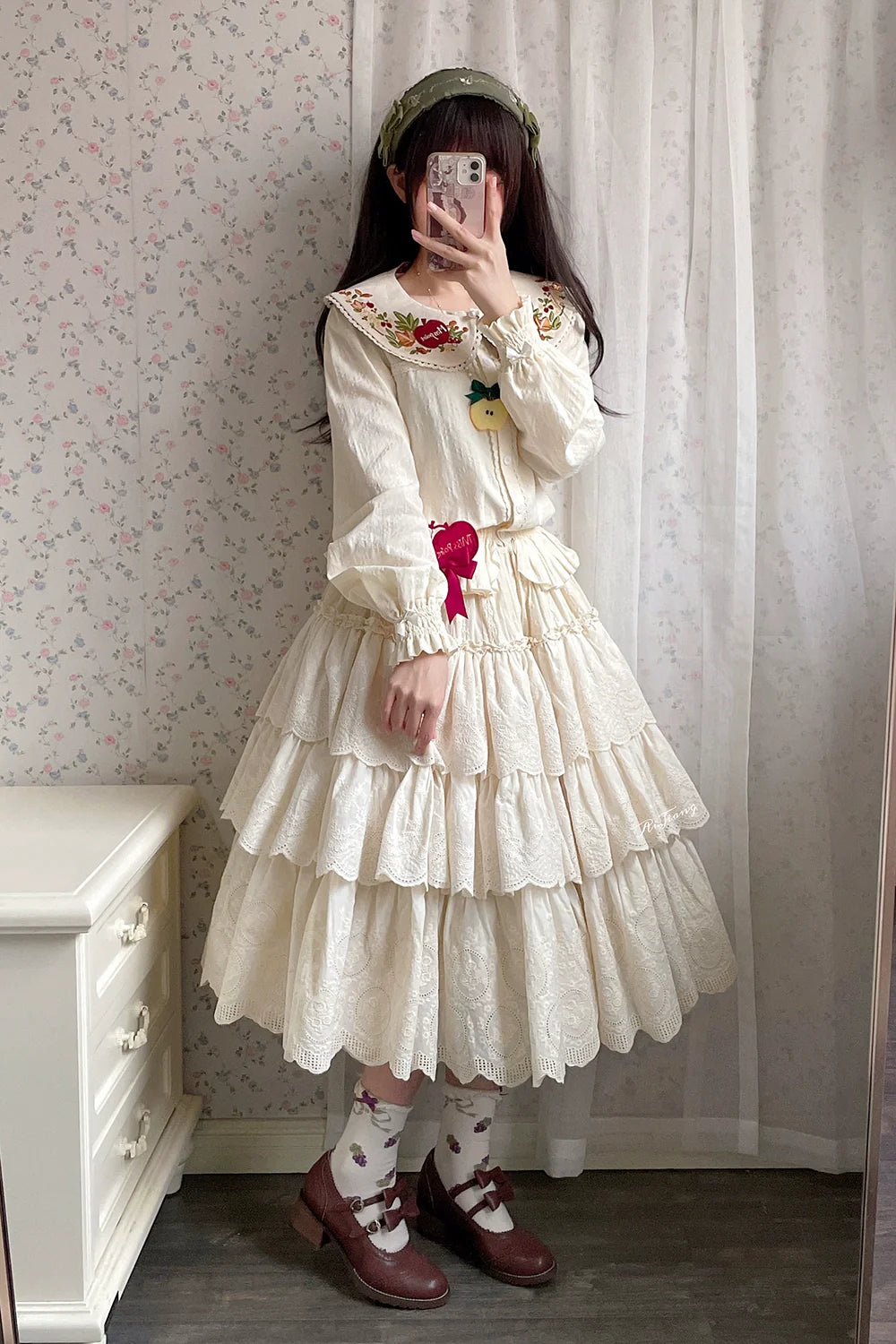 Miss Point - Chubby Fox in the Forest - Customized Lolita Skirt Embroidery Lace Cotton Lolita Skirt