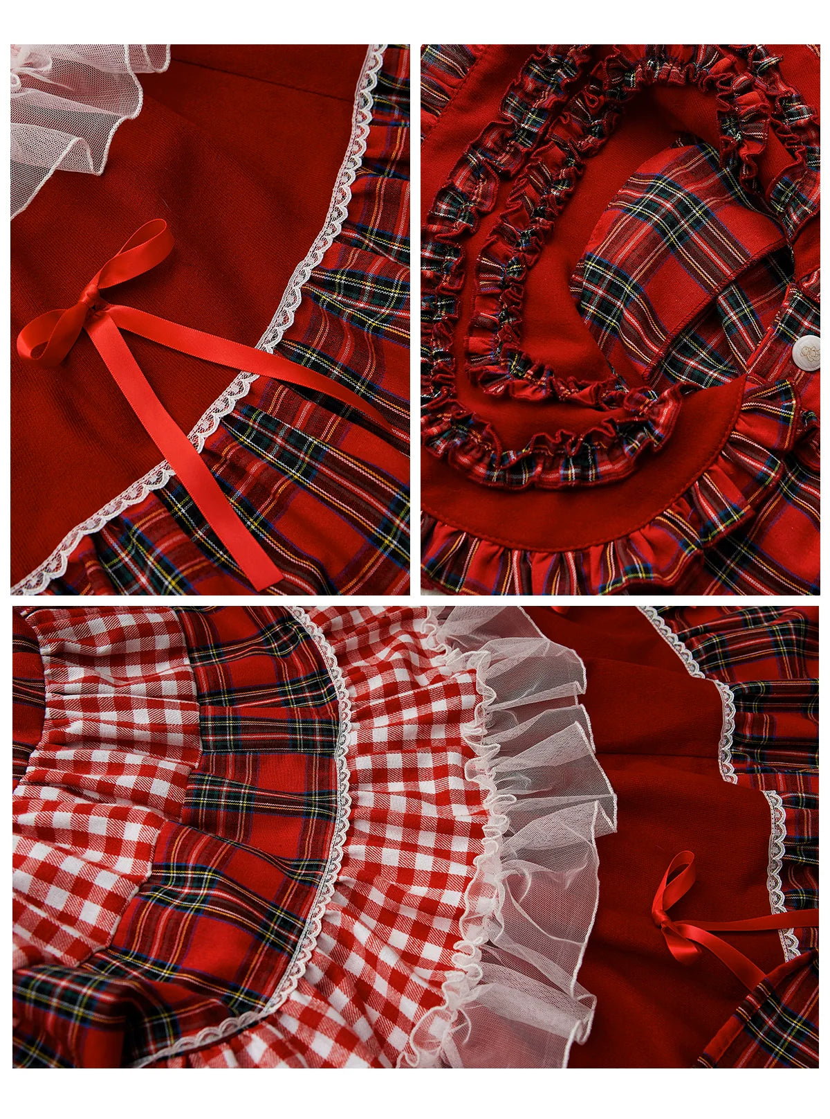 Soso Meme Club - Vintage Lolita OP Dress Red Lolita Plaid Dress for Spring Summer