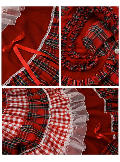 Soso Meme Club - Vintage Lolita OP Dress Red Lolita Plaid Dress for Spring Summer