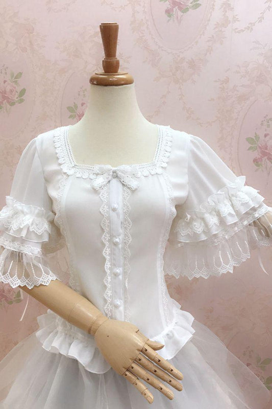 YIlia - Summer Lace Short Sleeve Lolita Blouse