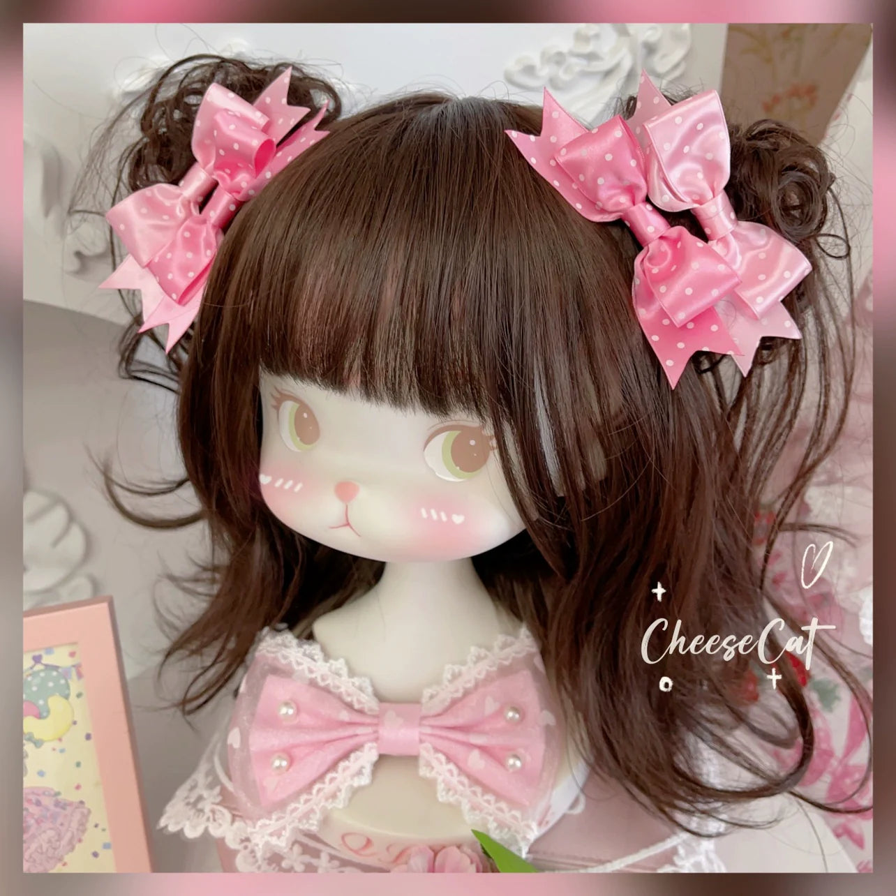 Cheese Cat - Kawaii Lolita Hair Clip Polka Dot Ribbon Bow Clips