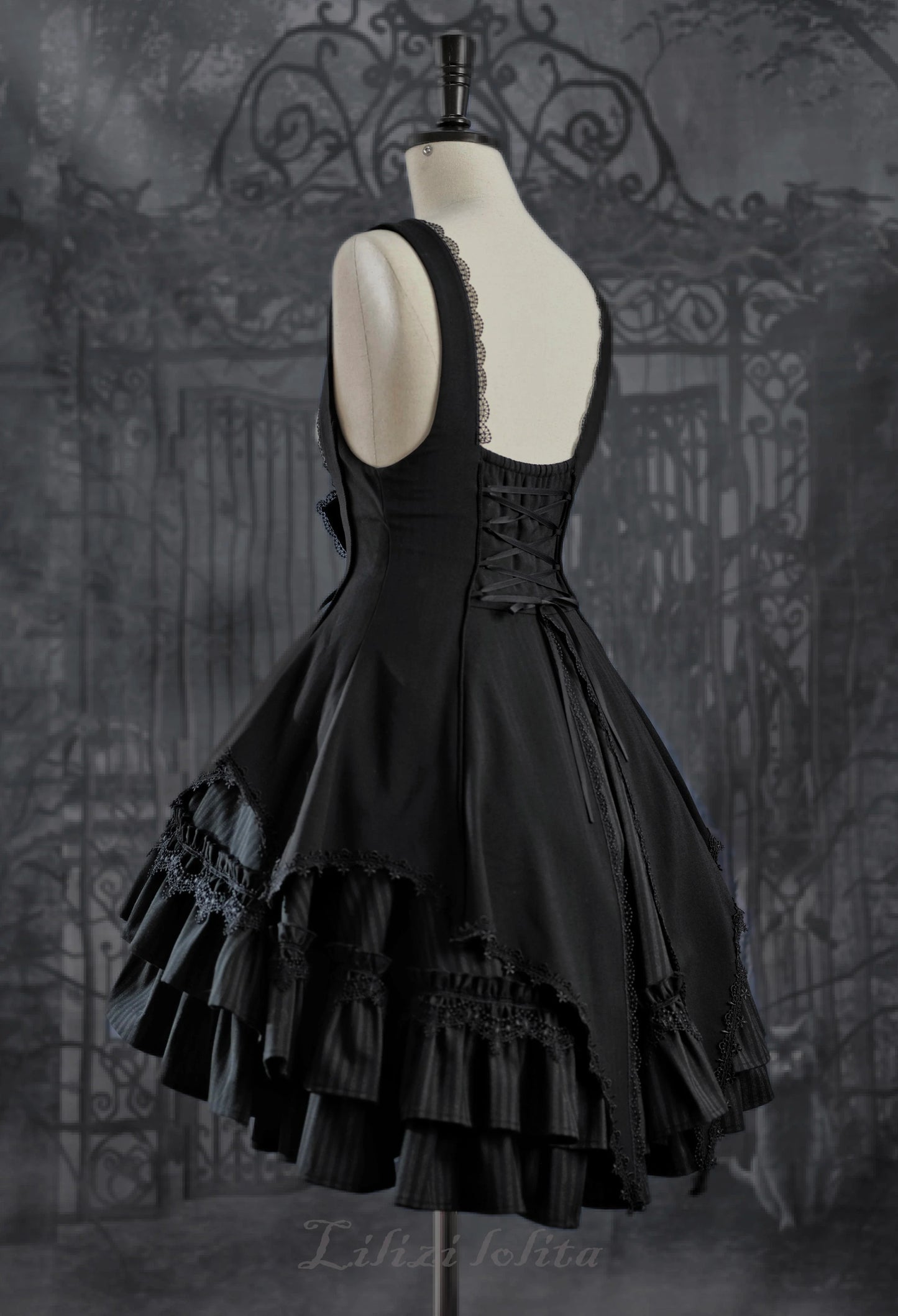 Lilizi - Redemption Song - Gothic Lolita OP Dress Cross Embroidery Tiered Hem