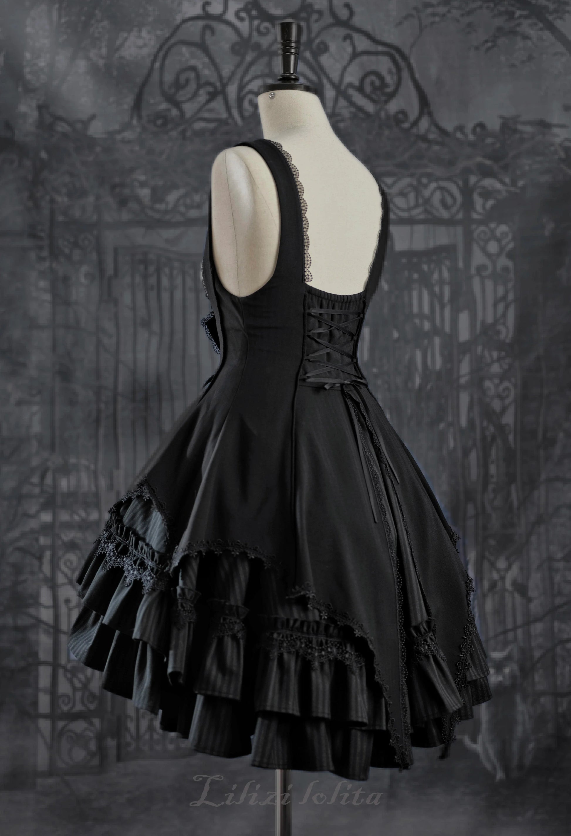 Lilizi - Redemption Song - Gothic Lolita OP Dress Cross Embroidery Tiered Hem