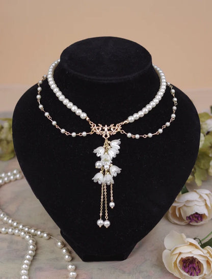 Rose of Sharon - Lily Miss - Elegant Lolita Pearl Necklace and Earrings Set