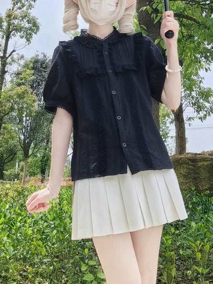 DMFS Lolita - Sweet Lolita Blouse Cotton Summer Short Sleeve Shirt