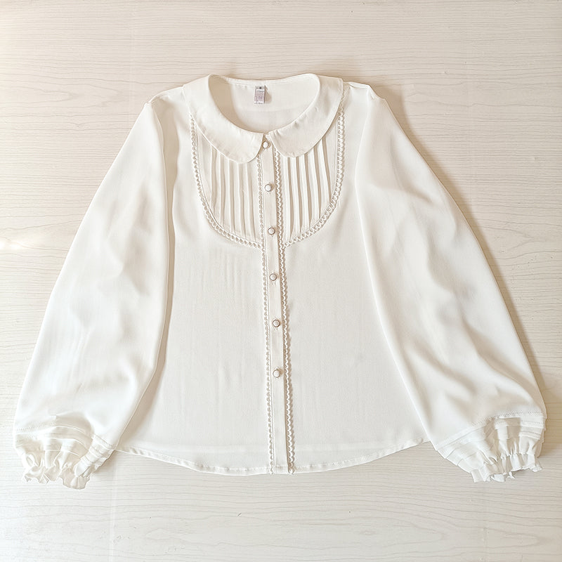Youlan Lane - Elegant Lolita Chiffon White Long Sleeve Blouse