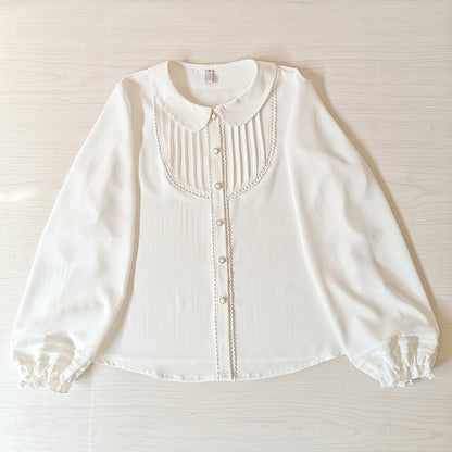 Youlan Lane - Elegant Lolita Chiffon White Long Sleeve Blouse