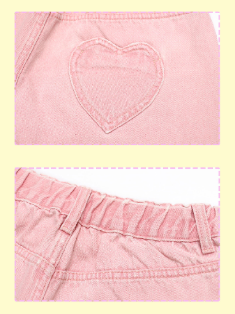 Wide Leg Heart Pocket Denim Short Pants【s0000002374】