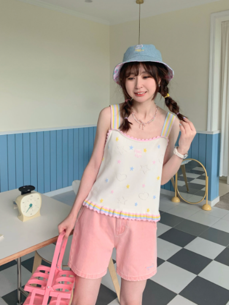 Wide Leg Heart Pocket Denim Short Pants【s0000002374】