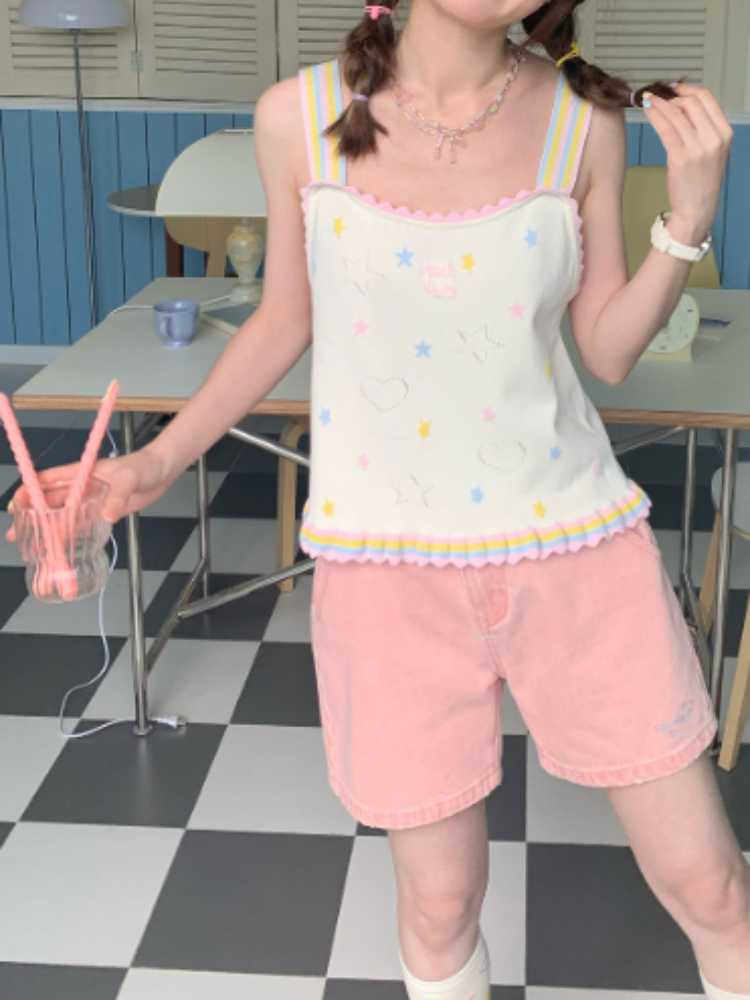 Wide Leg Heart Pocket Denim Short Pants【s0000002374】