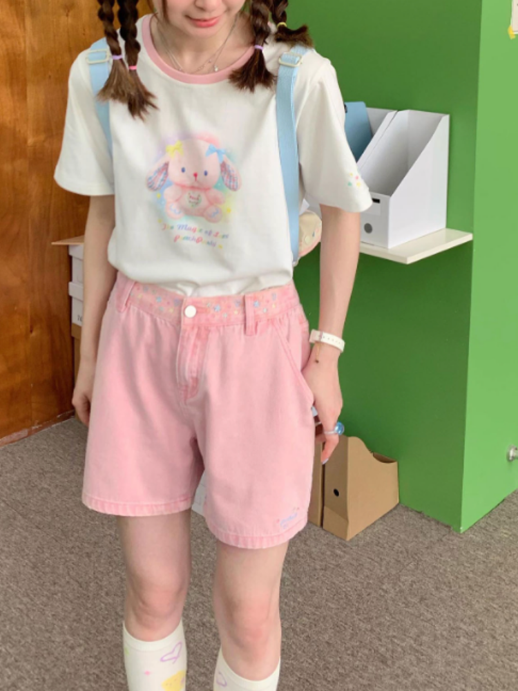 Wide Leg Heart Pocket Denim Short Pants【s0000002374】