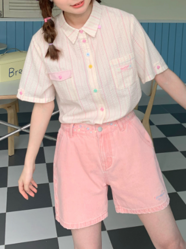 Wide Leg Heart Pocket Denim Short Pants【s0000002374】