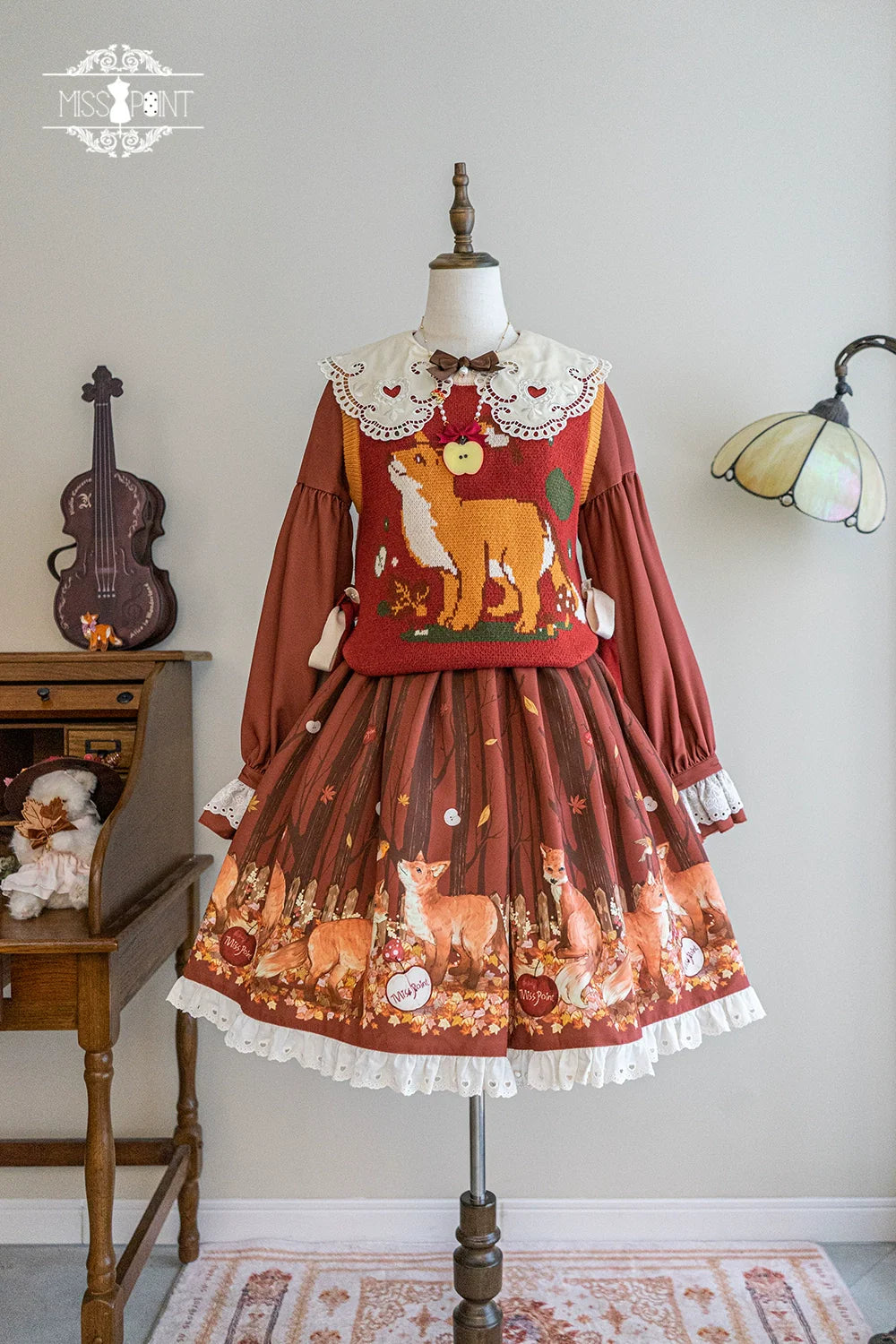 Miss Point - Chubby Fox in the Forest - Kawaii Lolita Vest Customized Lolita Sweater
