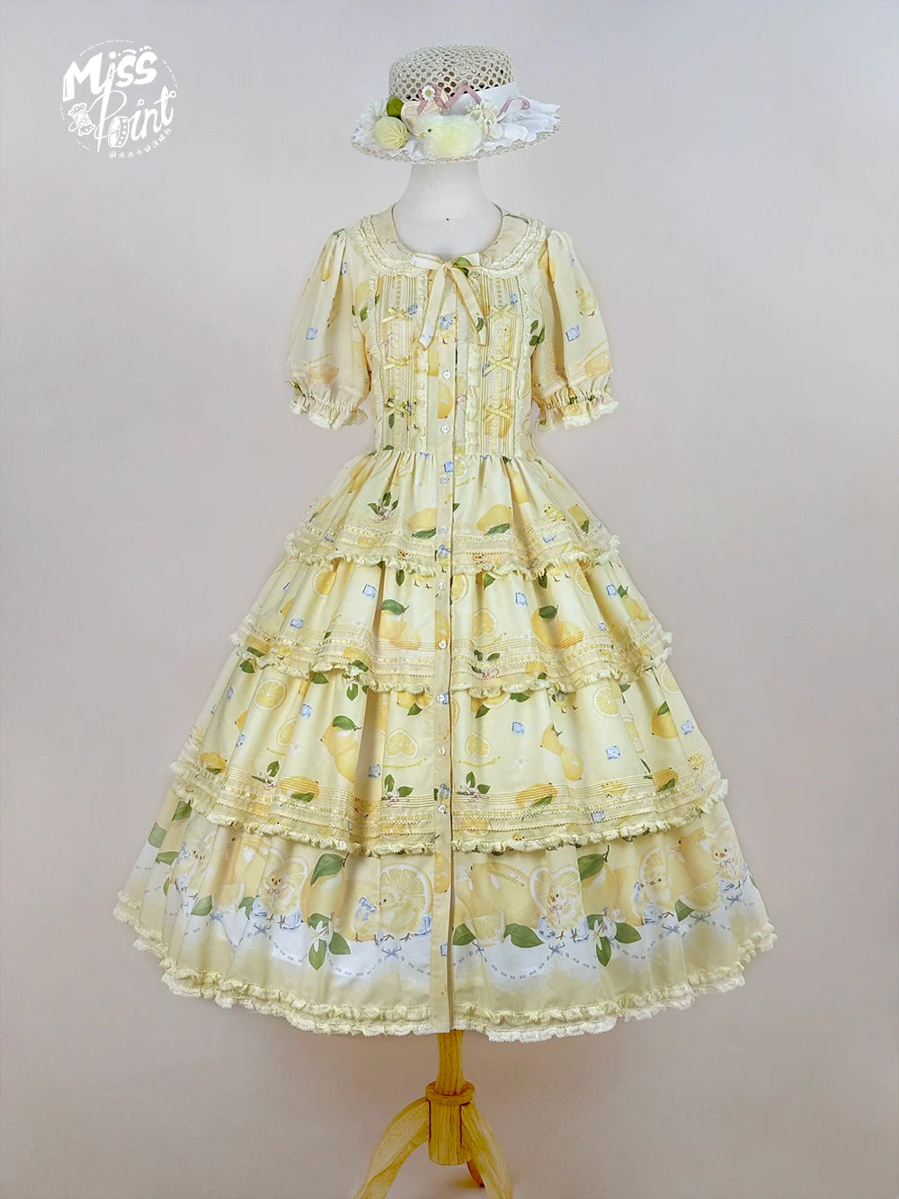 Miss Point - Lemon Chick - Country Lolita Printed OP With Button Front