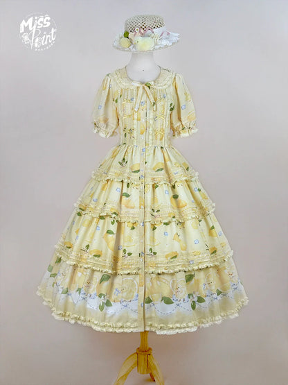 Miss Point - Lemon Chick - Country Lolita Printed OP With Button Front