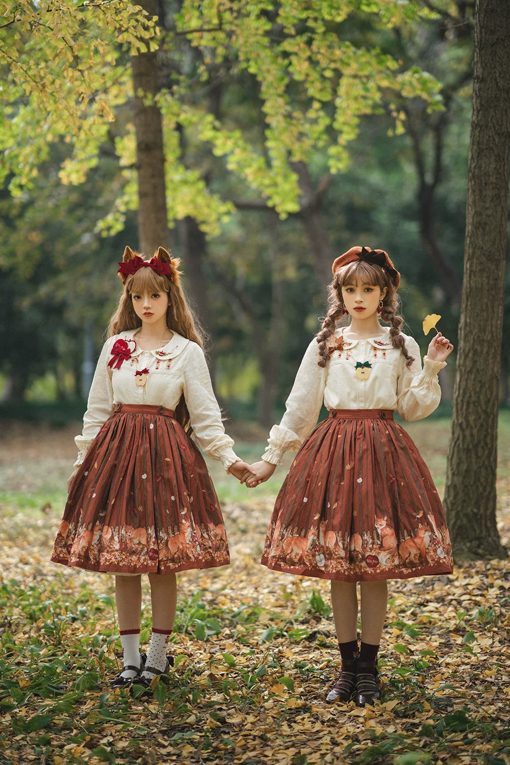 Miss Point - Chubby Fox in the Forest - Sweet Lolita Shirt Embroidered Collar Customized Blouse