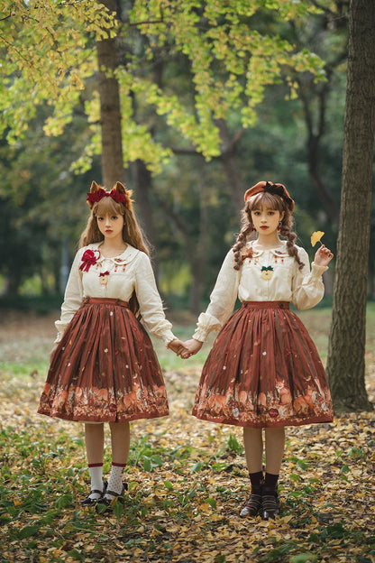 Miss Point - Chubby Fox in the Forest - Sweet Lolita Shirt Embroidered Collar Customized Blouse