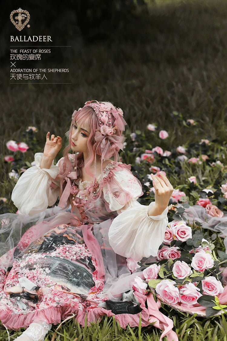 Balladeer - Classic Lolita Shirt Puff Sleeves Open Shoulder Blouse