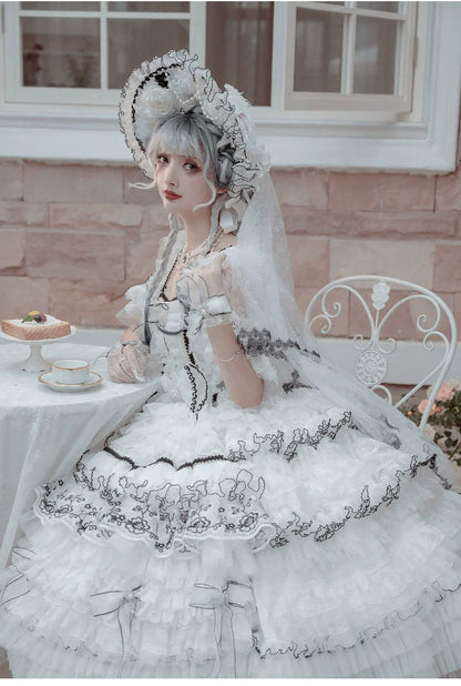 Cat Fairy - Dark Starry Night - Wedding Lolita Jumper Dress Black And White Tea Party Dress