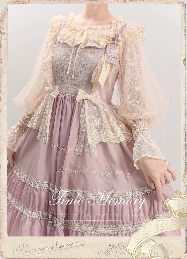 Time Memory - Layered Heart - Sheer Classic Shirt with Mutton Sleeves & Polka Dot