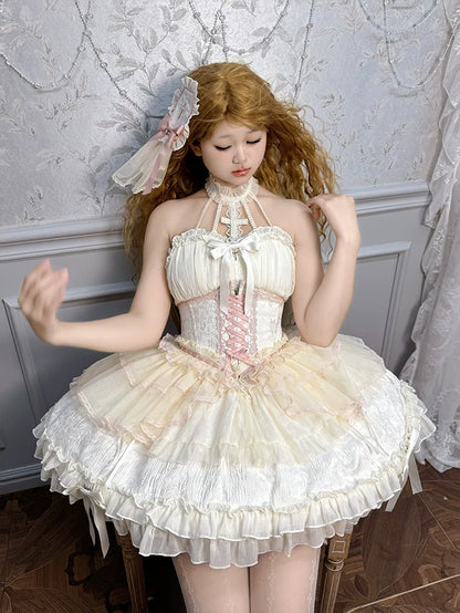 Alice Girl - Cross - Gothic Princess Lolita Corset with Multiple Layers Hem