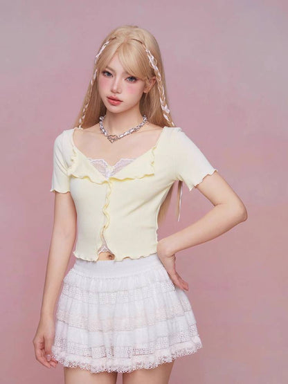 Summer lace slim top【s0000008937】