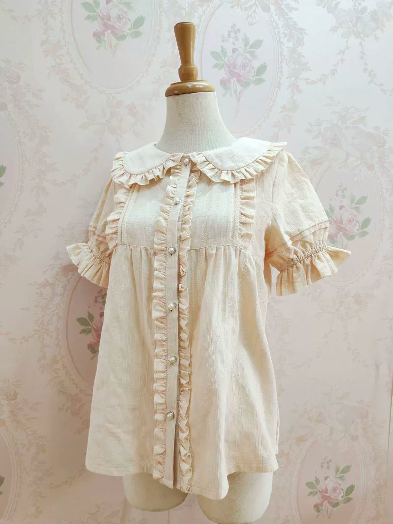 Yilia - Short Sleeve Cotton Lolita Blouse Shirt