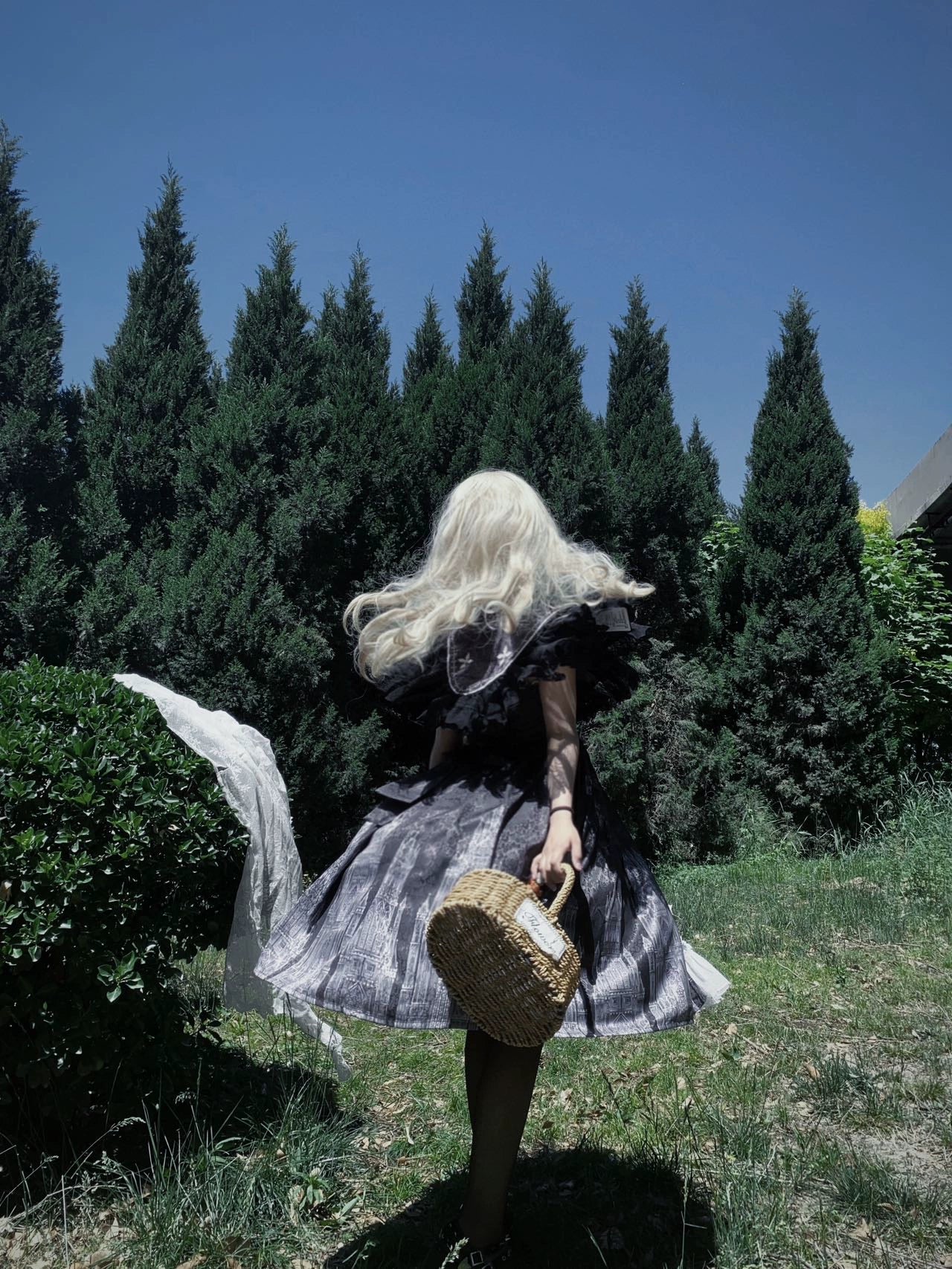 Cornfield Lolita - Silent Church - Gothic Lolita JSK Dress Printed Dress Thin Shawl Set