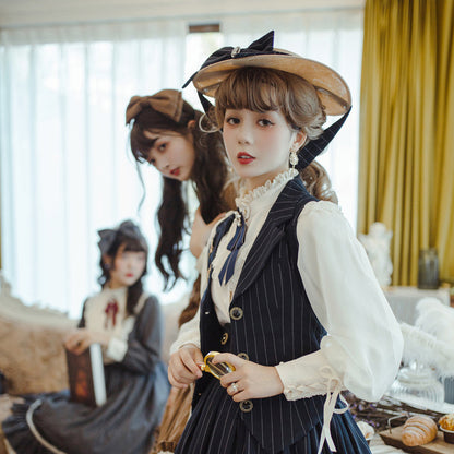 Miss Point - Rose Silhouette - Stripe Vintage Preppy Style Vest