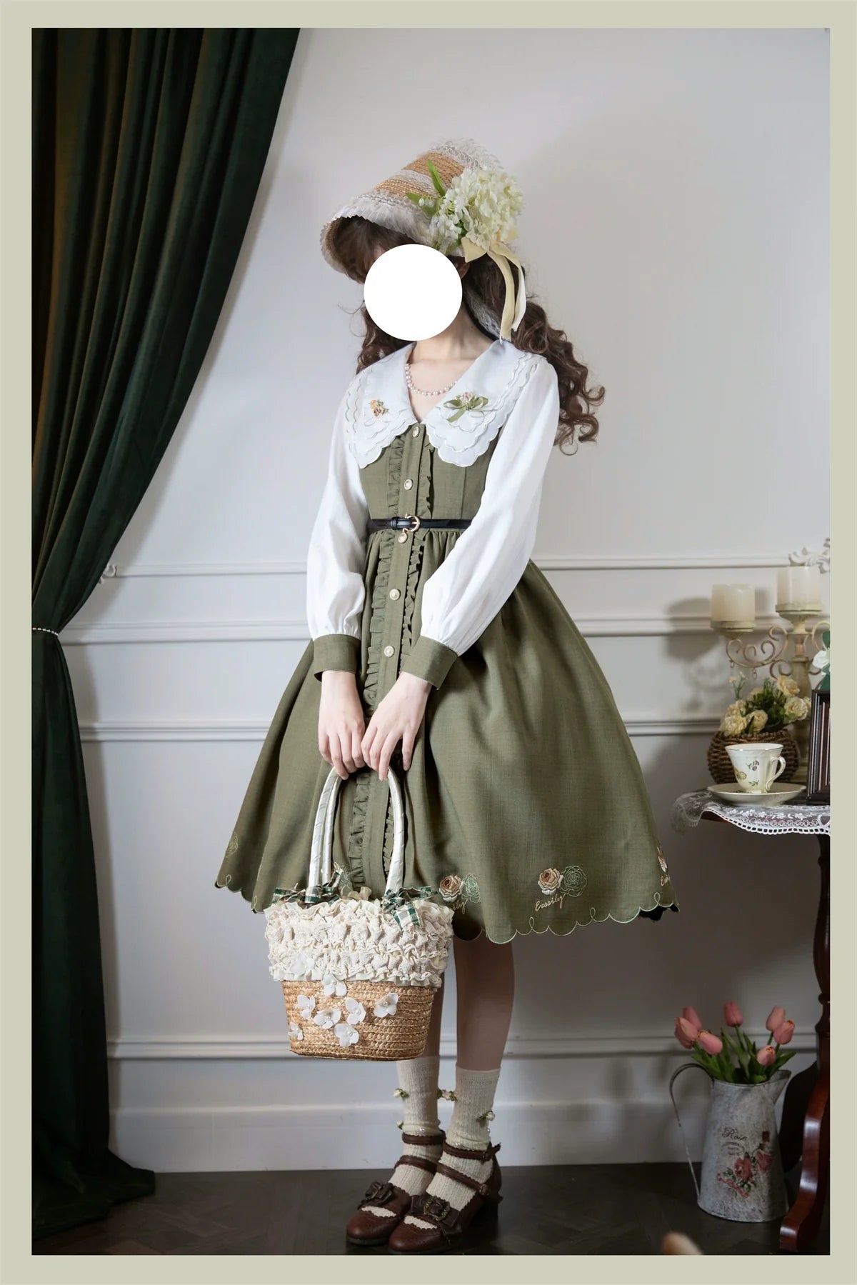 EESSILY - Window Rose - Classic Lolita OP Front Buttoned Embroidery Lolita Dress
