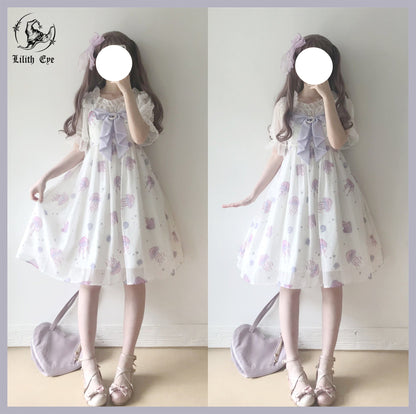 LilithEye - Jellyfish Meteor - Chiffon Fairy Jellyfish Printed Lolita JSK