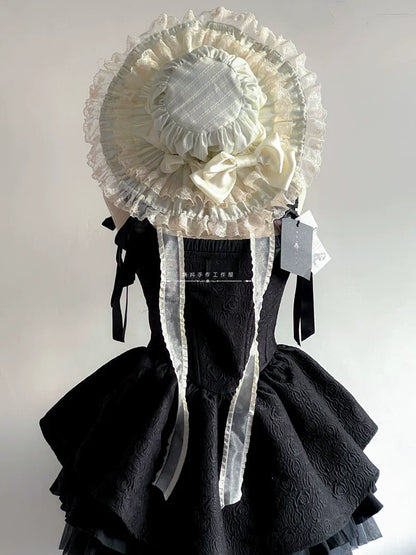 MAID - Vintage Lolita Hat Striped Lace Hat