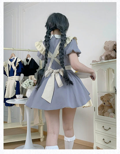 With PUJI - KissKiss - Maid Lolita OP Dress Pleated Lace Multicolor Dress