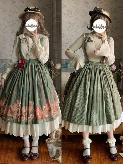 Miss Point - Chubby Fox in the Forest - Customized Lolita Skirt Embroidery Lace Cotton Lolita Skirt