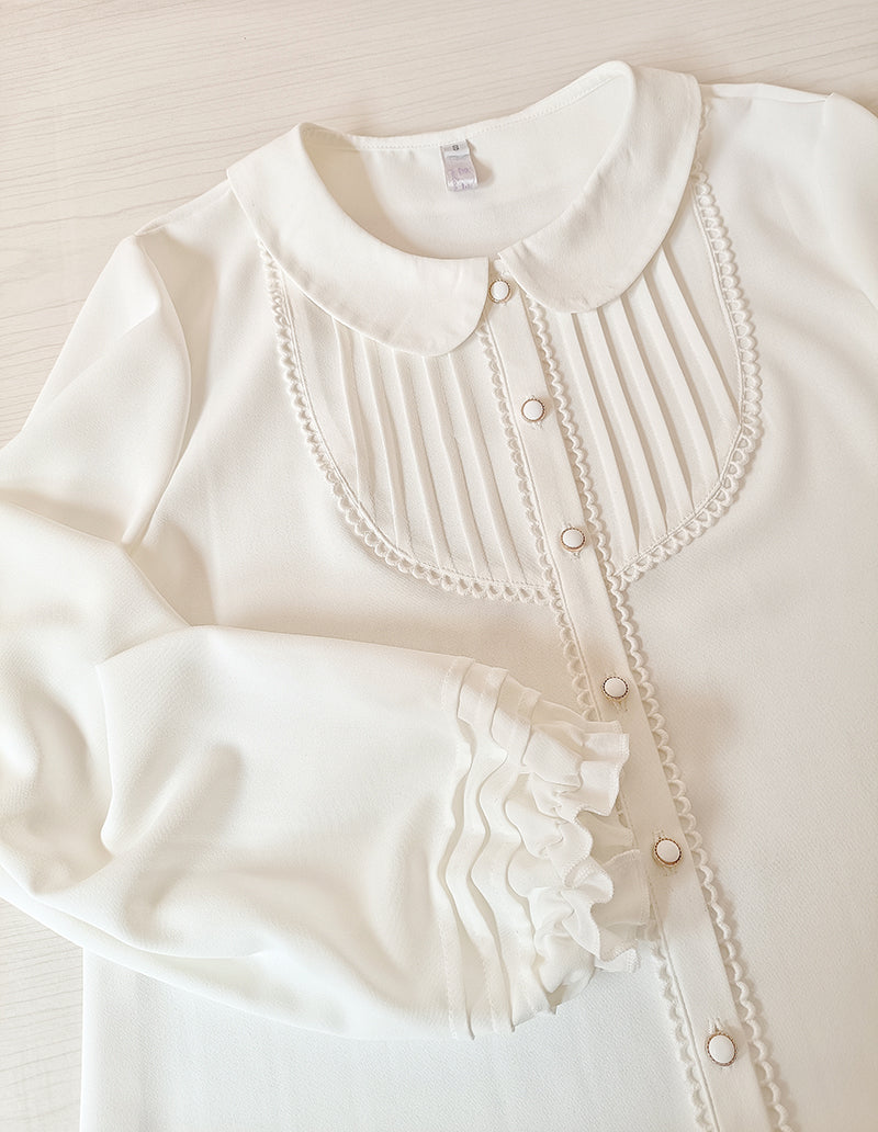 Youlan Lane - Elegant Lolita Chiffon White Long Sleeve Blouse