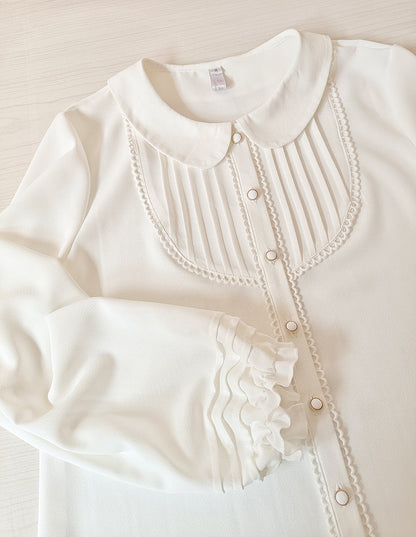 Youlan Lane - Elegant Lolita Chiffon White Long Sleeve Blouse