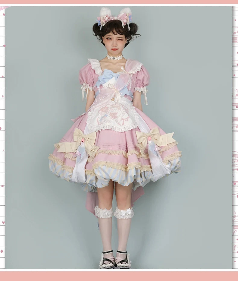 OCELOT - Sweet Lolita Pink Cat Tail OP Dress Set