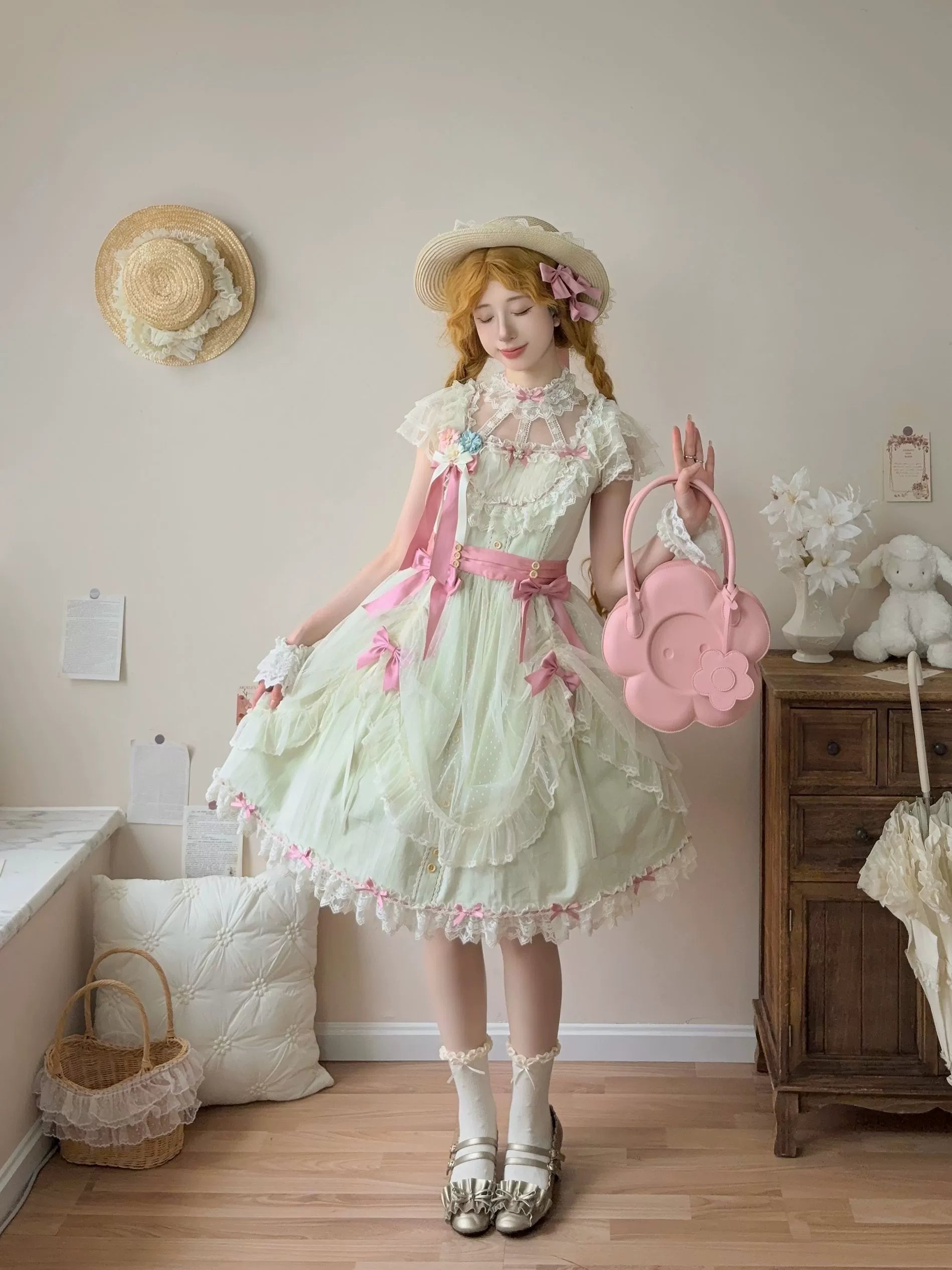 Uncle's Workshop - Fluttering Cherry Spring Strings - Cotton Sweet Lolita JSK Dress